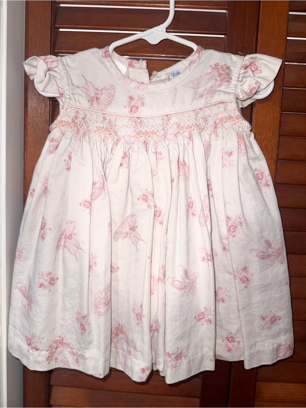 Lulu Bebe Classic Pink Ballerina Print Smocked Baby Dress - Kids Dresses